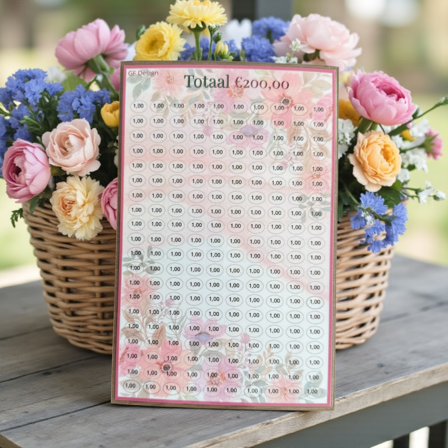 Cash Stuffing Challenge Kleingeld Roze 2 - Spaarkaarten A5 (Los of Set)