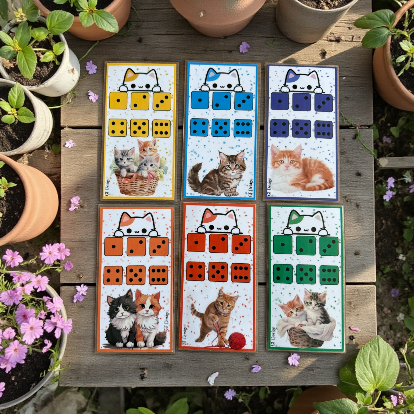 Dice Cash Stuffing Challenge Kittens - Set of 6 Savings Cards with Dice