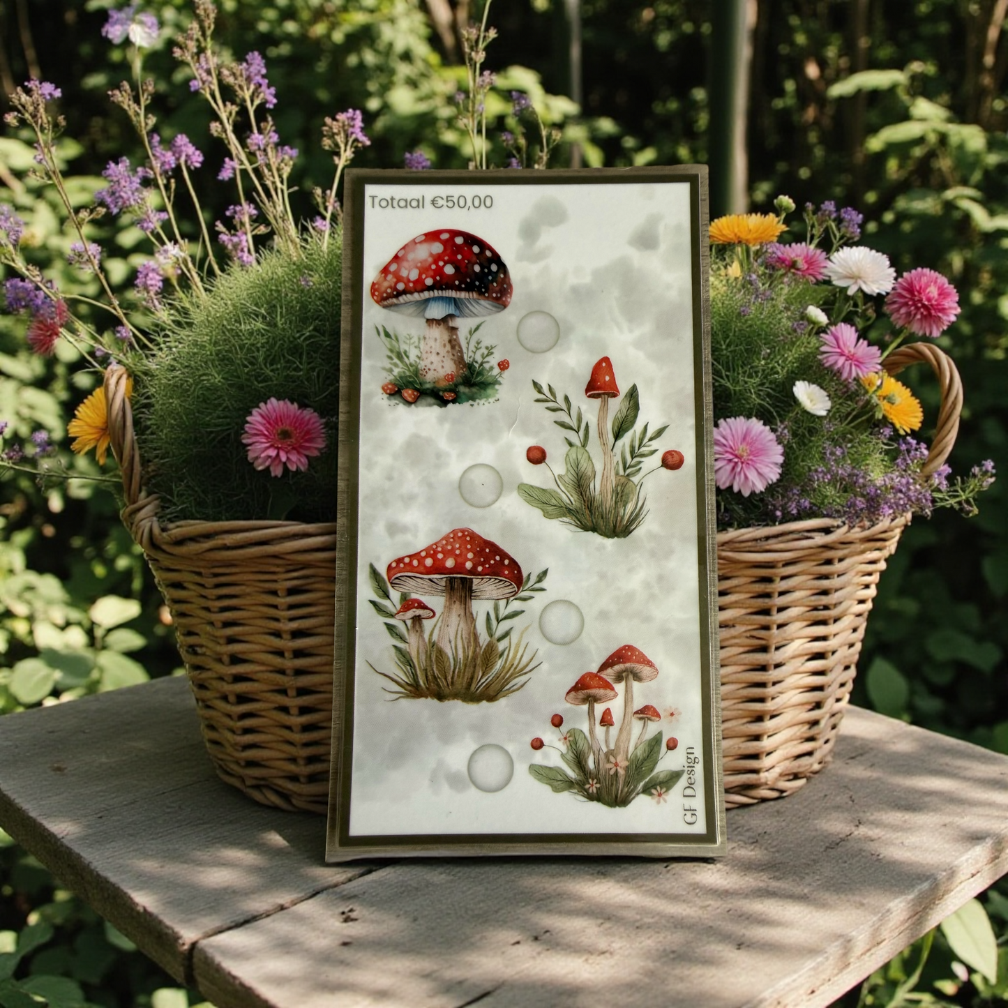 Cash Stuffing Challenge Paddestoelen - Dobbel Spaarkaarten 50 Euro - A6 Set