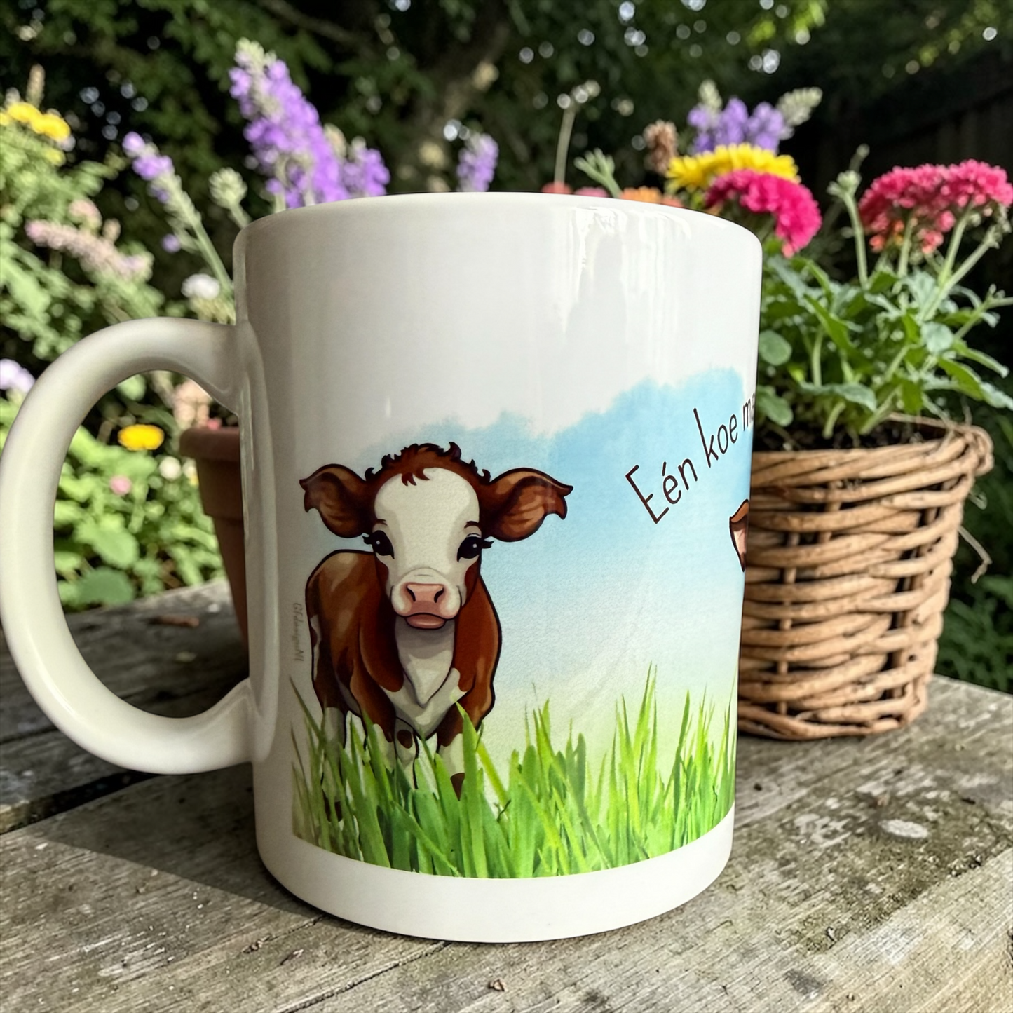 Keramische koffiemok 325ml met schattig koeienmotief, ontworpen in Nederland| GFdesignNL