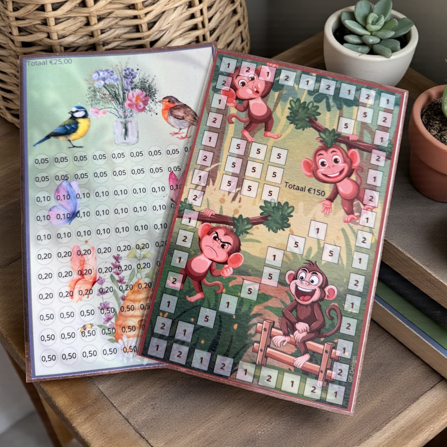 Cash Stuffing Challenge Affen & Schmetterlinge - Sparkarten A5 (Einzeln oder Set)