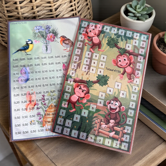 Cash Stuffing Challenge Affen & Schmetterlinge - Sparkarten A5 (Einzeln oder Set)