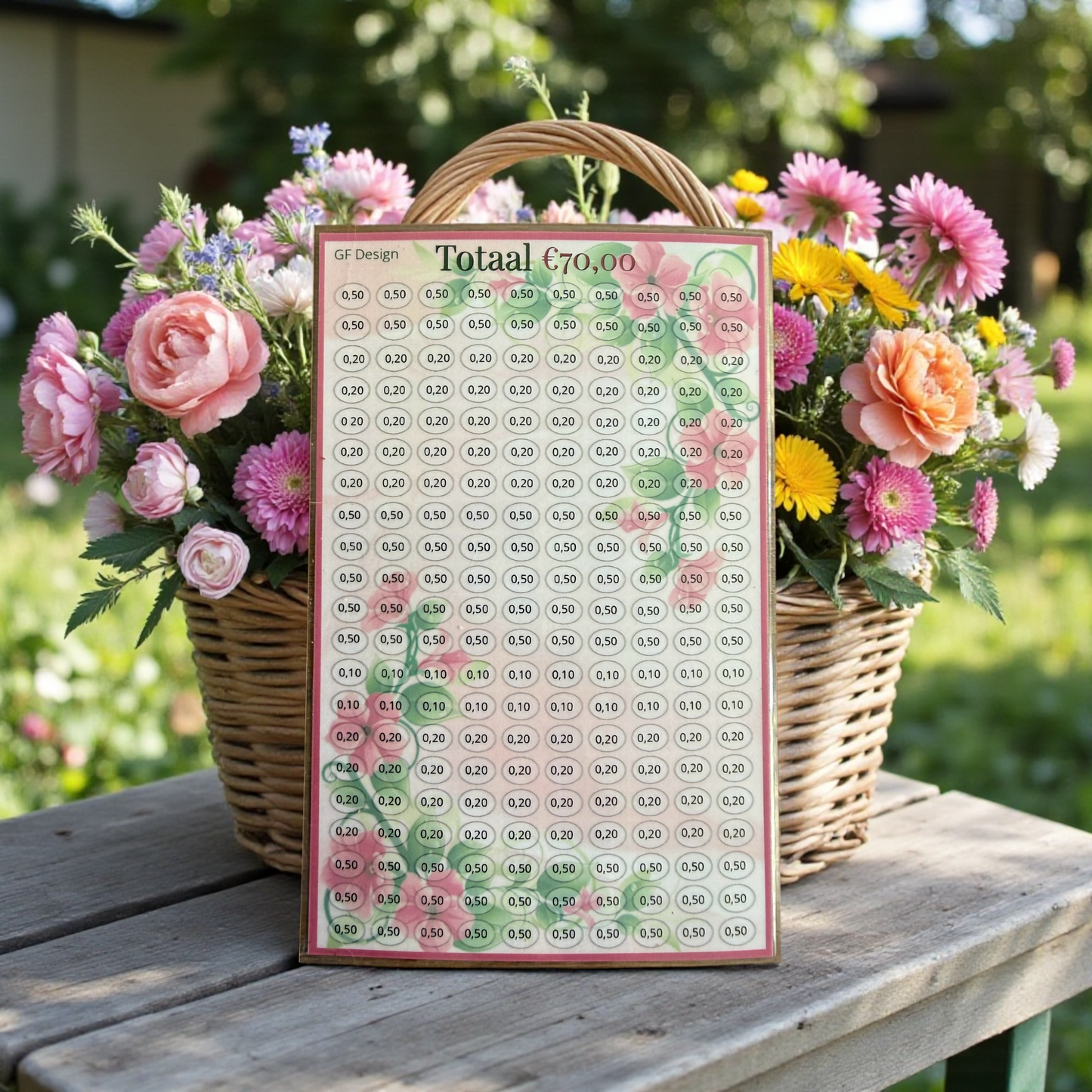 Cash Stuffing Challenge Kleingeld Roze - Spaarkaarten A5 (Los of Set)