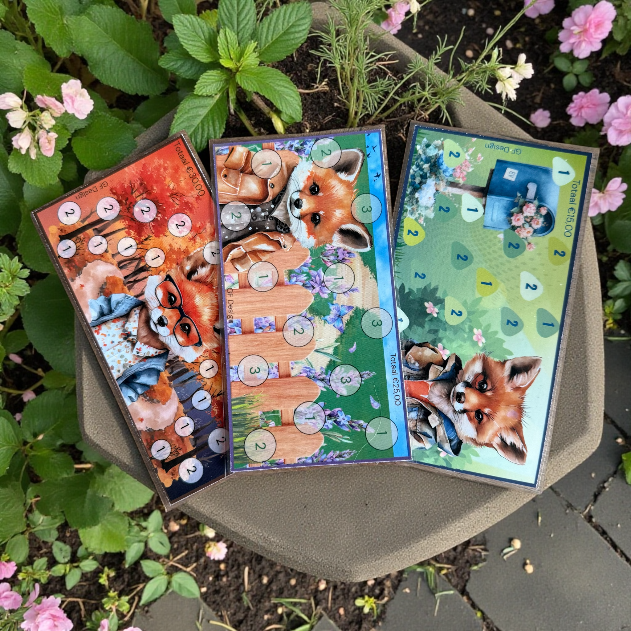 Cash Stuffing Challenge Kaarten Vosjes - Spaarkaarten Set 15/25/30 Euro