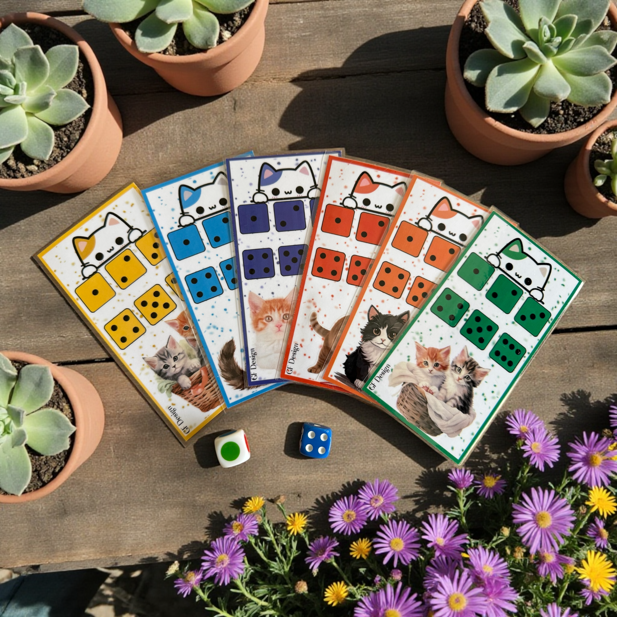 Dobbel Cash Stuffing Challenge Poesjes - Set van 6 Spaarkaarten met Dobbelstenen