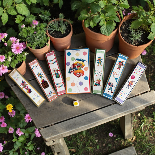Cash Stuffing Challenge Clowns - Farbige Würfel Set A6 + 6 Streifen 60 Euro