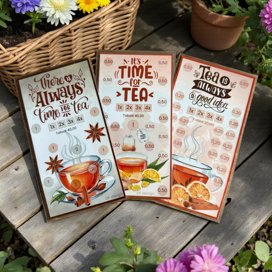 Cash Stuffing Challenge Tea - Savings Cards A6 (Loose or Set)