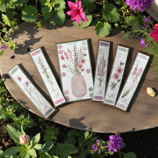 Cash Stuffing Challenge Blumen - Streifen Set A6 + 5 Streifen 50 Euro