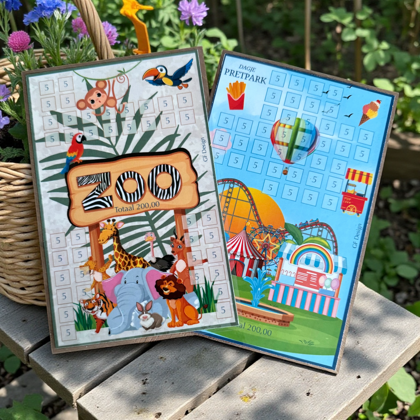 Tagesausflugs-Sparkarten A5 – Freizeitpark & Zoo (Einzeln oder als Set)