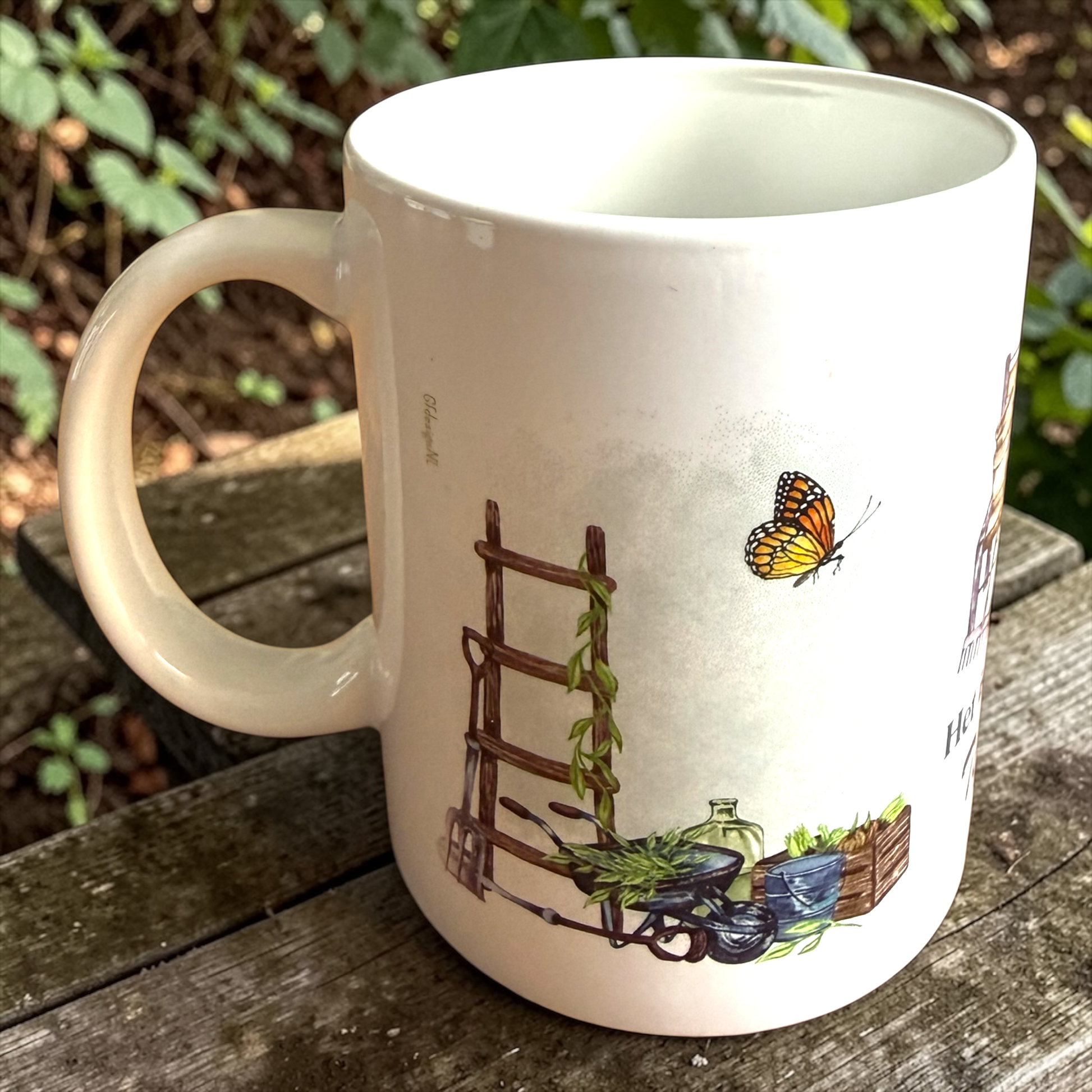 Keramiek mok tuinprint 325ml zijkant view bloemen planten GFDesignNL
