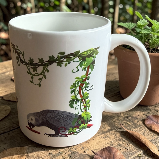 Mok met grijze roodstaart vogel print 325ml keramiek GFDesignNL eigen ontwerp