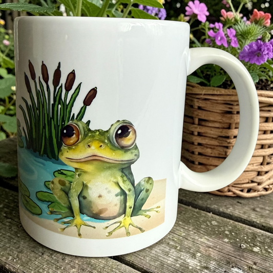 Keramische koffiemok 325ml met vrolijk kikkersmotief, ontworpen in Nederland|GFdesignNL