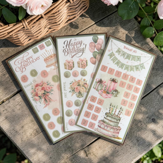 Verjaardag Cash Stuffing Challenge Kaarten A6