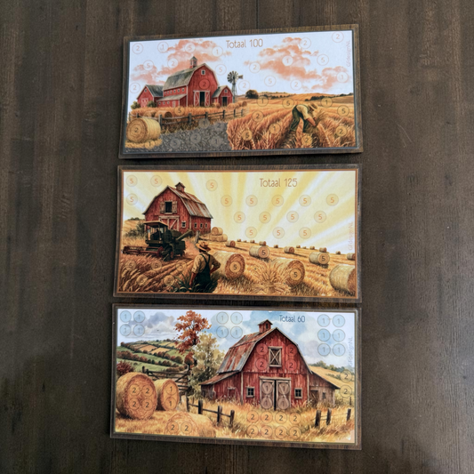 Boerderij spaarkaarten A6 – Cash stuffing €60, €100 en €125