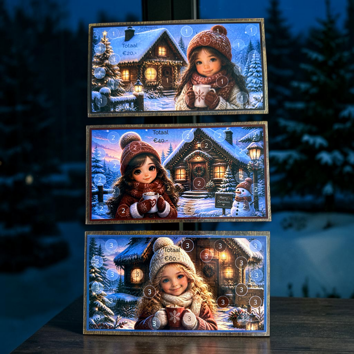 Winterse spaarkaarten – Cash stuffing €20, €40 en €60