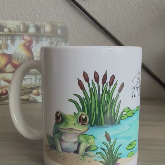 Keramische koffiemok 325ml met vrolijk kikkersmotief, ontworpen in Nederland|GFdesignNL