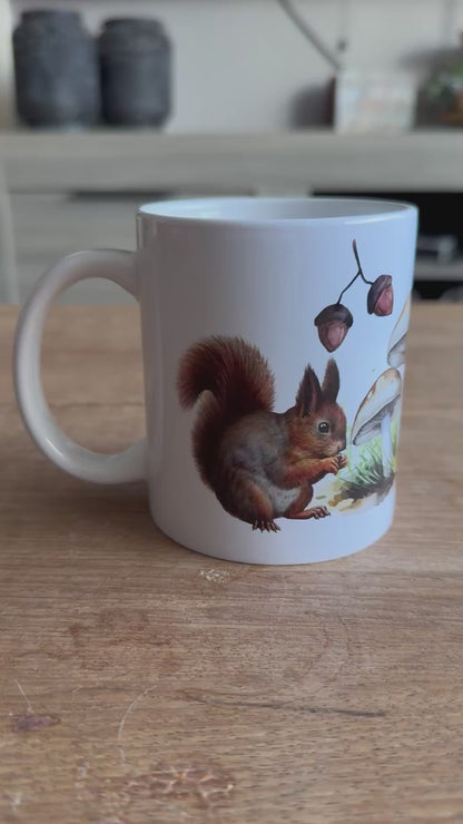 Autumn Print Mug - Squirrel, Hedgehog & Mushrooms 325ml