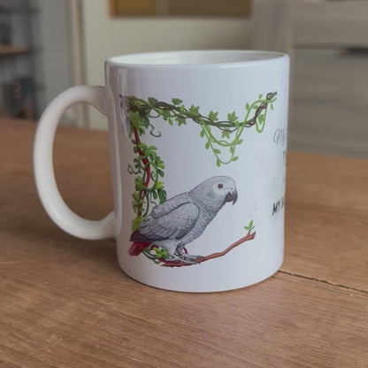 Mok grijze roodstaart 325ml product video Nederlands design GFDesignNL
